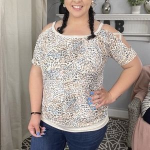 ANIMAL PRINT COLD SHOULDER TOP (PLUS SIZED)